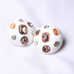 Enamel Bold Stud Multi colour stones - White