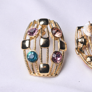 Gold Coloured Metallic Earring with embedded stones