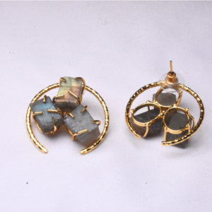Raw Stones Gold colored Brass Earring
