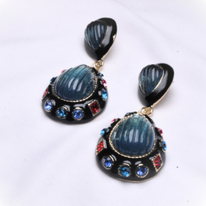 Enamel Bold Earring with Stones - Blue