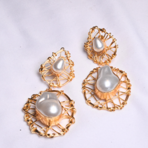 Mother Of pearl with Brass Netted Earring - Gold