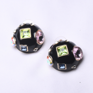 Enamel Bold Stud Multi colour stones - Black